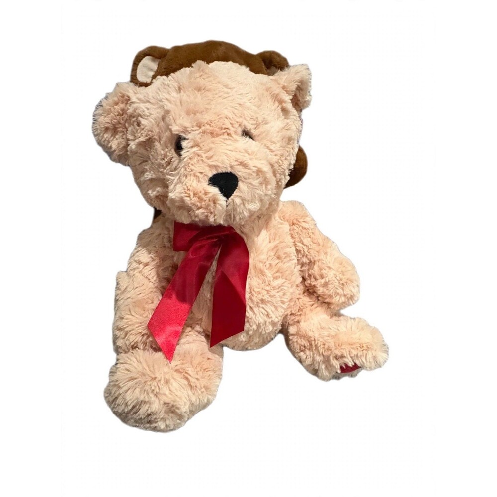 Adorable Beige Plush Teddy Bear with Red Ribbon - NEW with Tags
